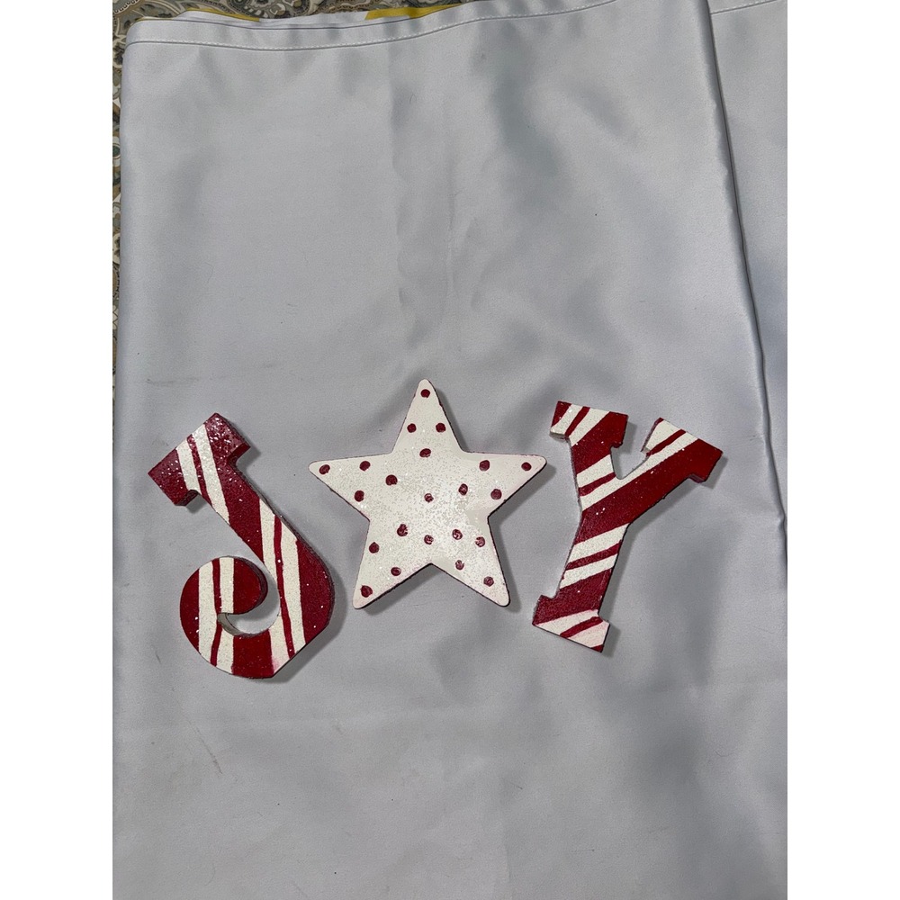 Handmade Wooden JOY Christmas Sign Red White Candy Cane Stripe Polka Dot Star